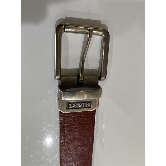 Levis Reversible Belt Brown Leather 1.5" Wide Nickle Buckle Size 36 - Picture 2 of 16